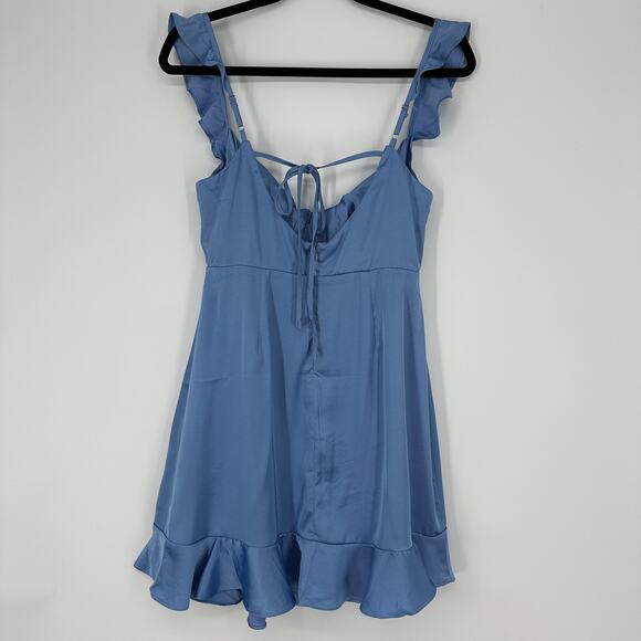 ASTR The Label Marla Flutter Strap Blue Satin Mini Dress New Womens Medium - Picture 4 of 11